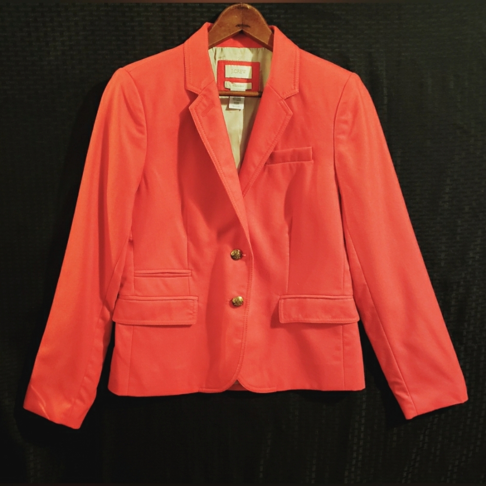 J.Crew Womens Schoolboy Blazer 100% Wool Red Gold Button Academia Holiday Sz:6
